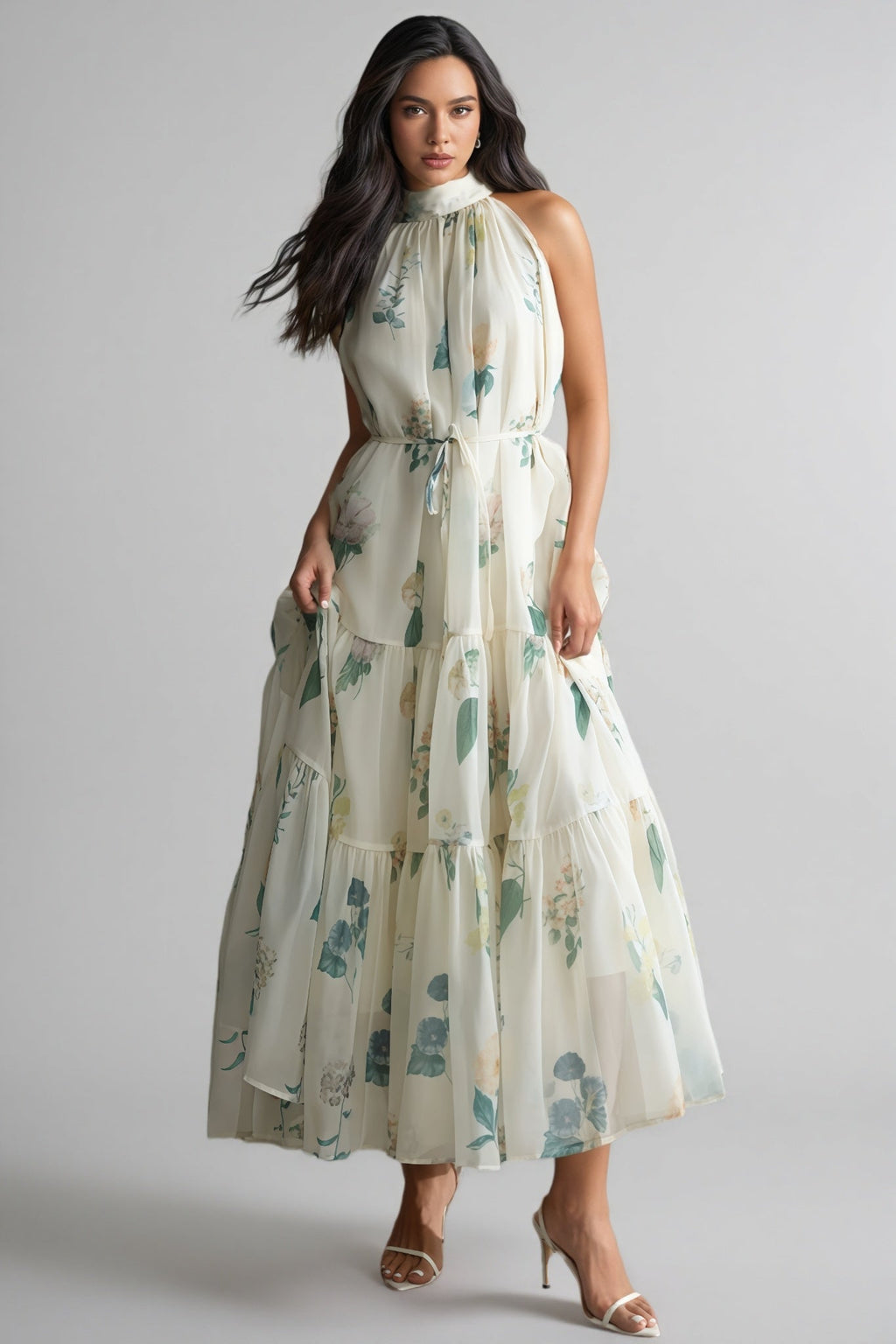 Mikin Print Halter Maxi Dress