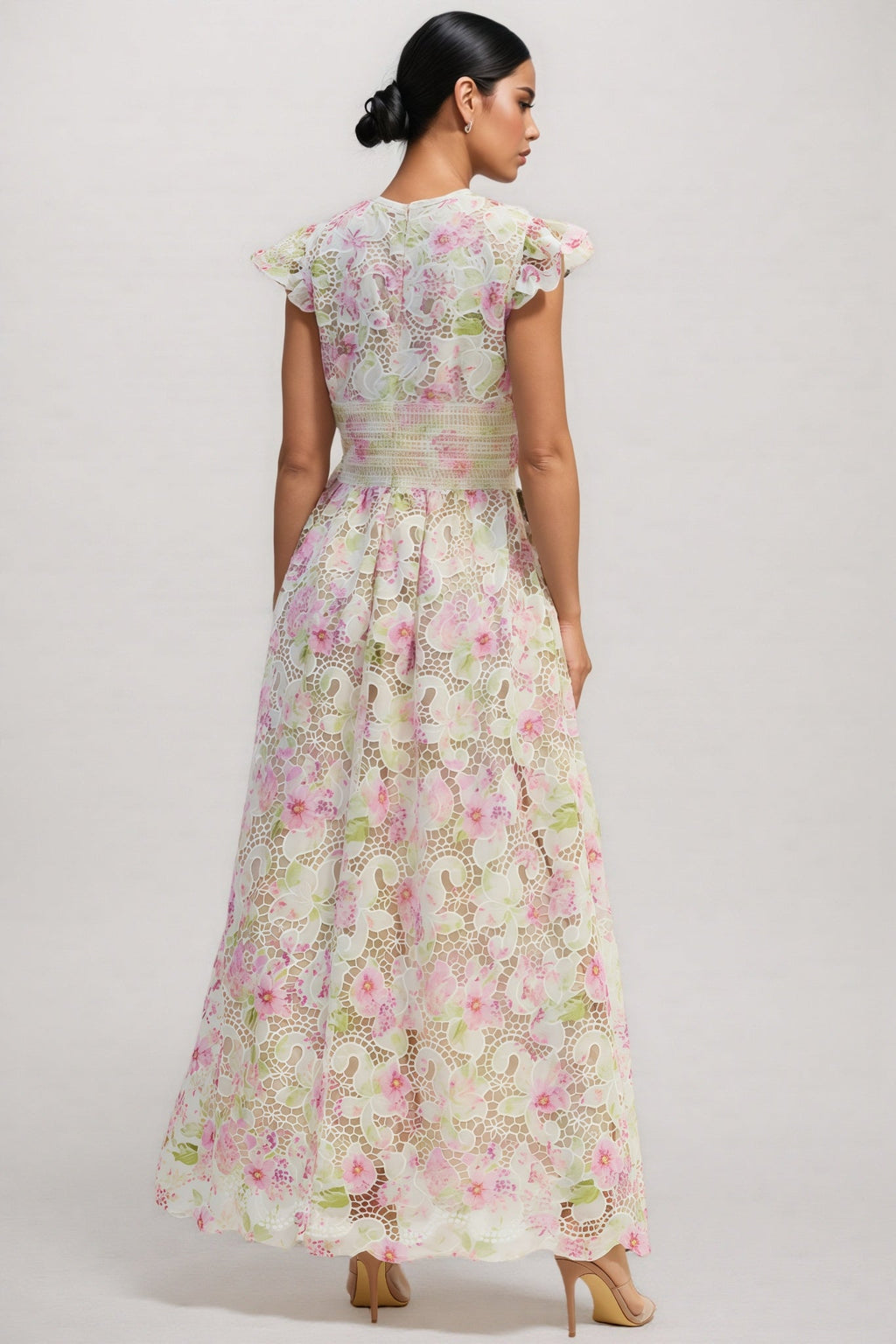 Jorjal V Neck Embroidered Hollow Out Maxi Dress