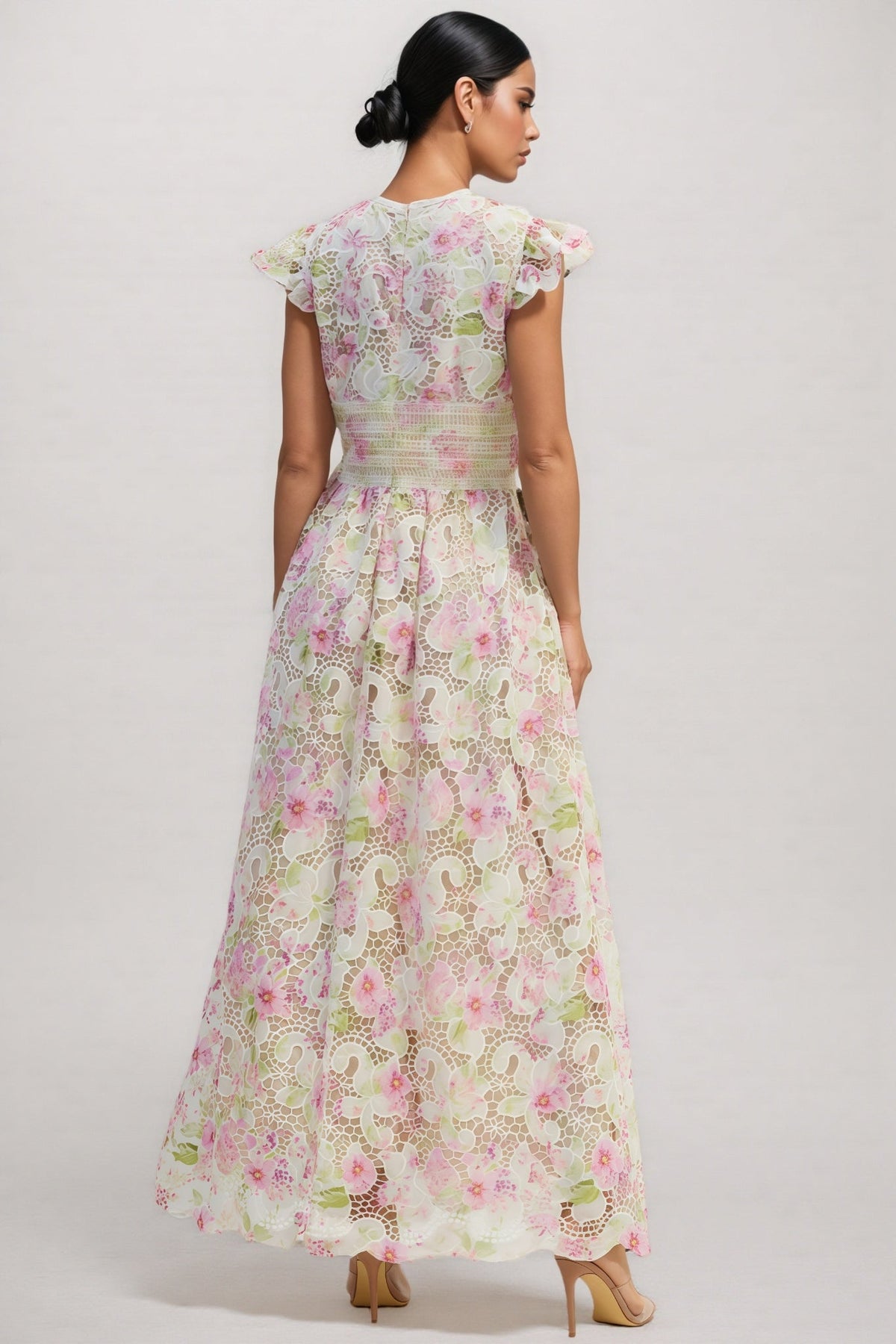 Jorjal V Neck Embroidered Hollow Out Maxi Dress