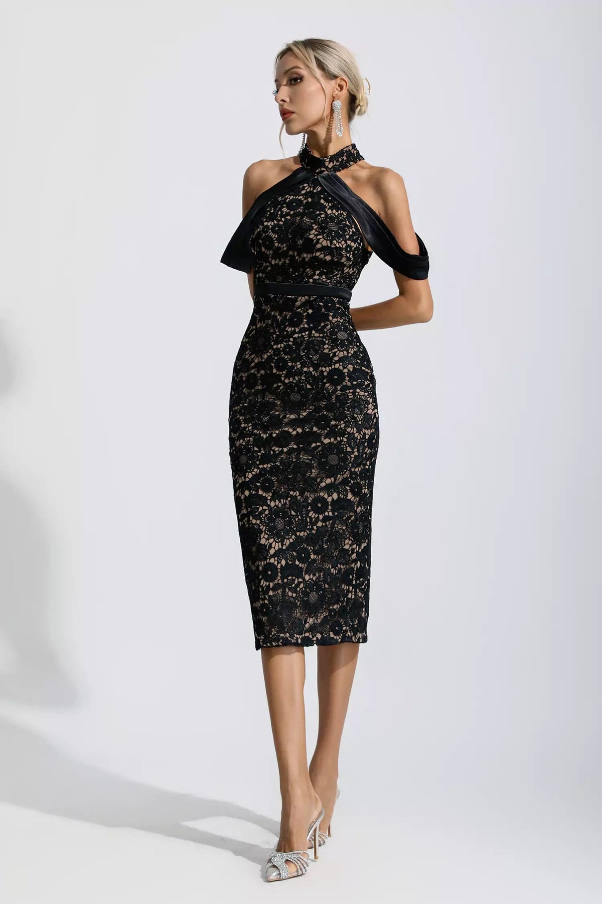 Madelynn Black Halter Midi Dress
