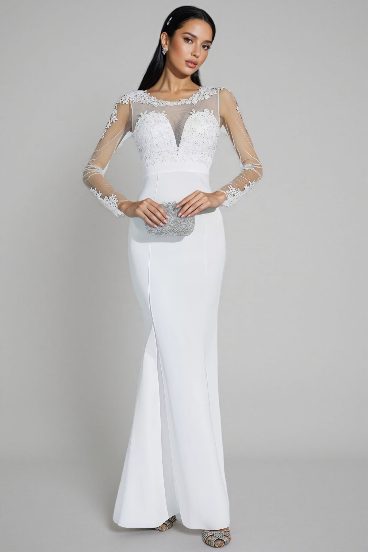 Marend White Lace Bodycon Maxi Dress
