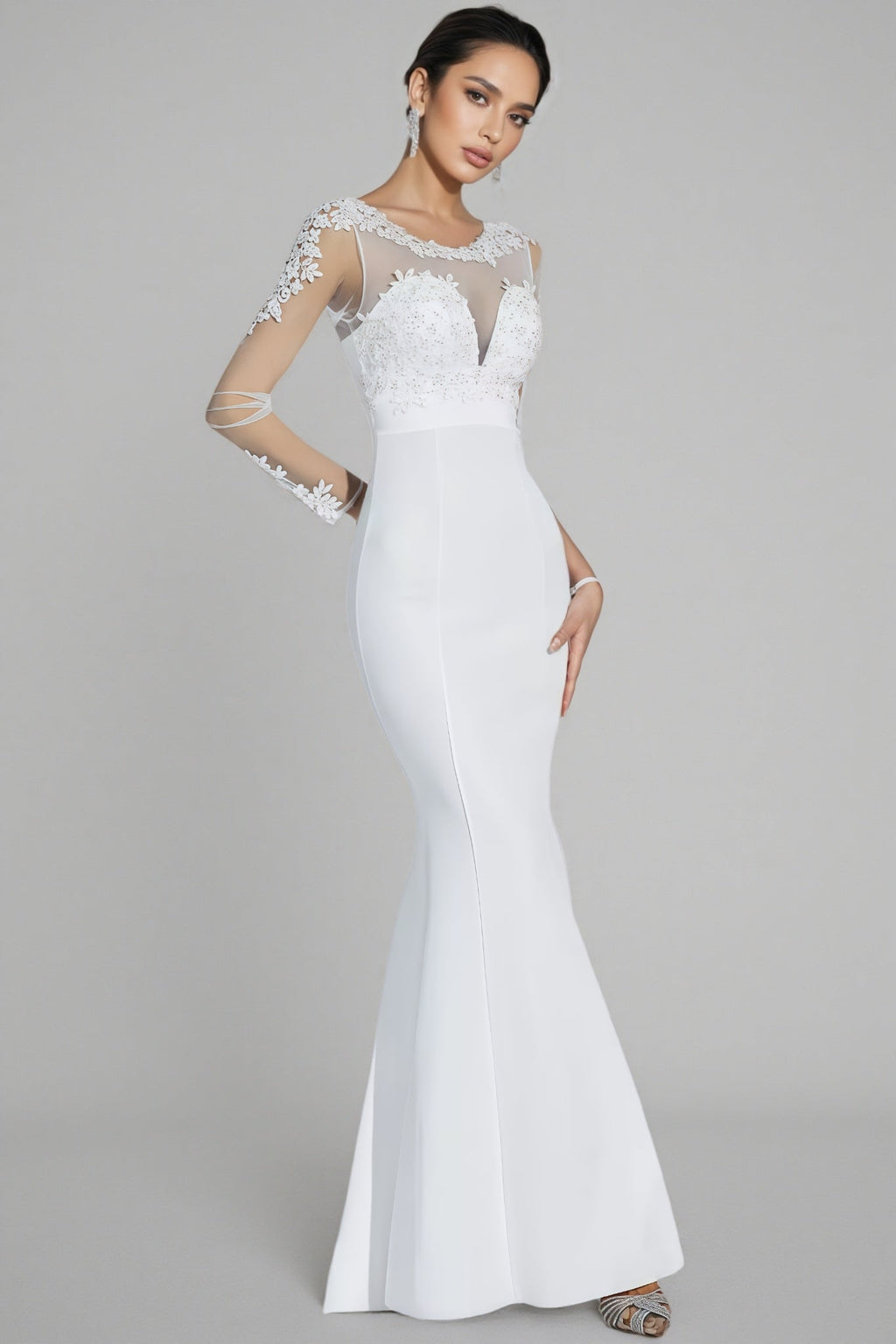 Marend White Lace Bodycon Maxi Dress