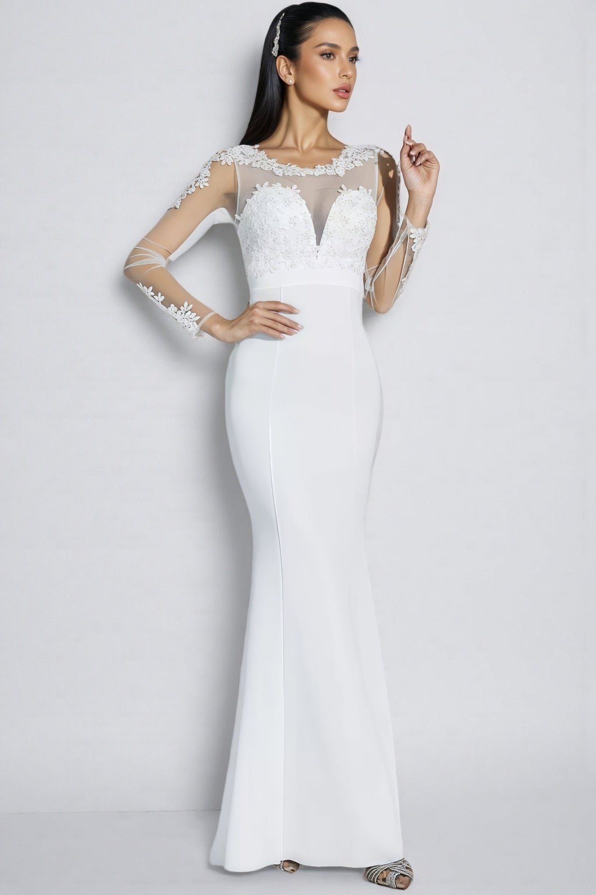 Marend White Lace Bodycon Maxi Dress