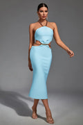Margaret Blue Cutout Halterneck Midi Dress