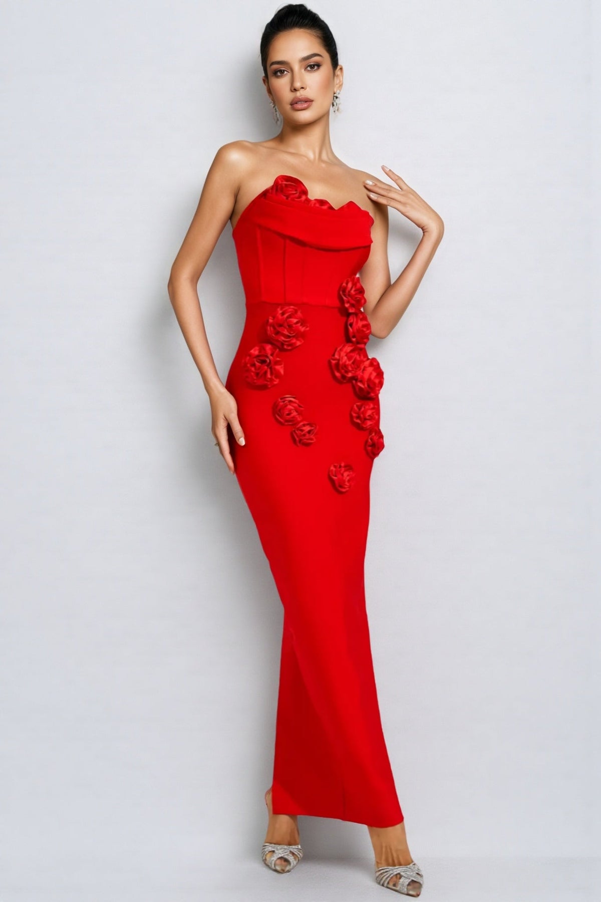 Janka Red Rose Off Shoulder Maxi Dress