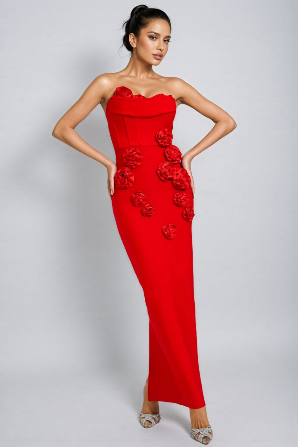 Janka Red Rose Off Shoulder Maxi Dress