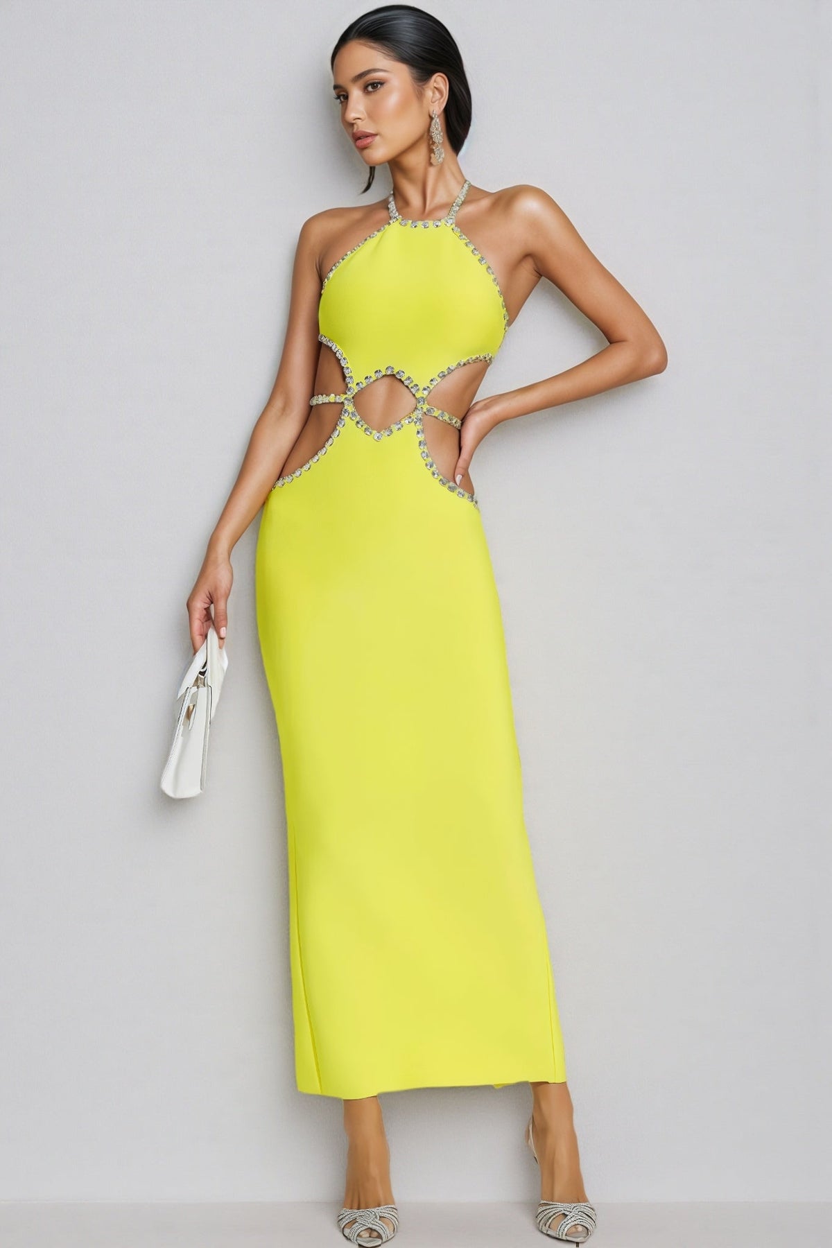 Lucy Yellow Cut Out Bodycon Maxi Dress