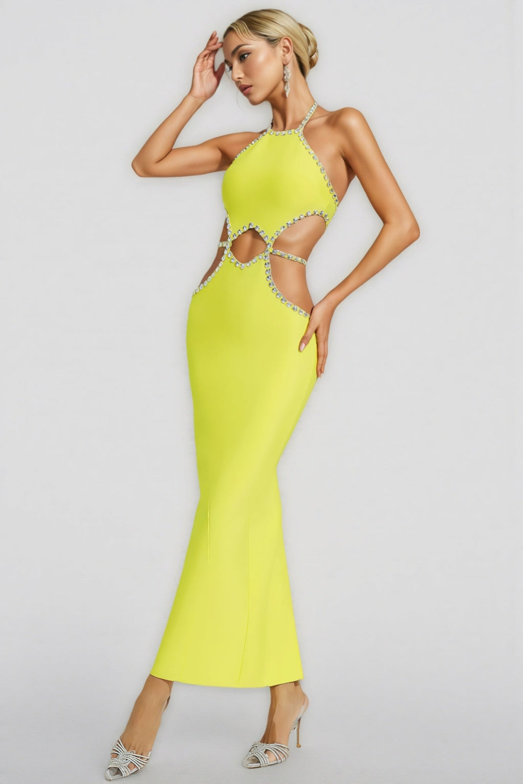 Lucy Yellow Cut Out Bodycon Maxi Dress