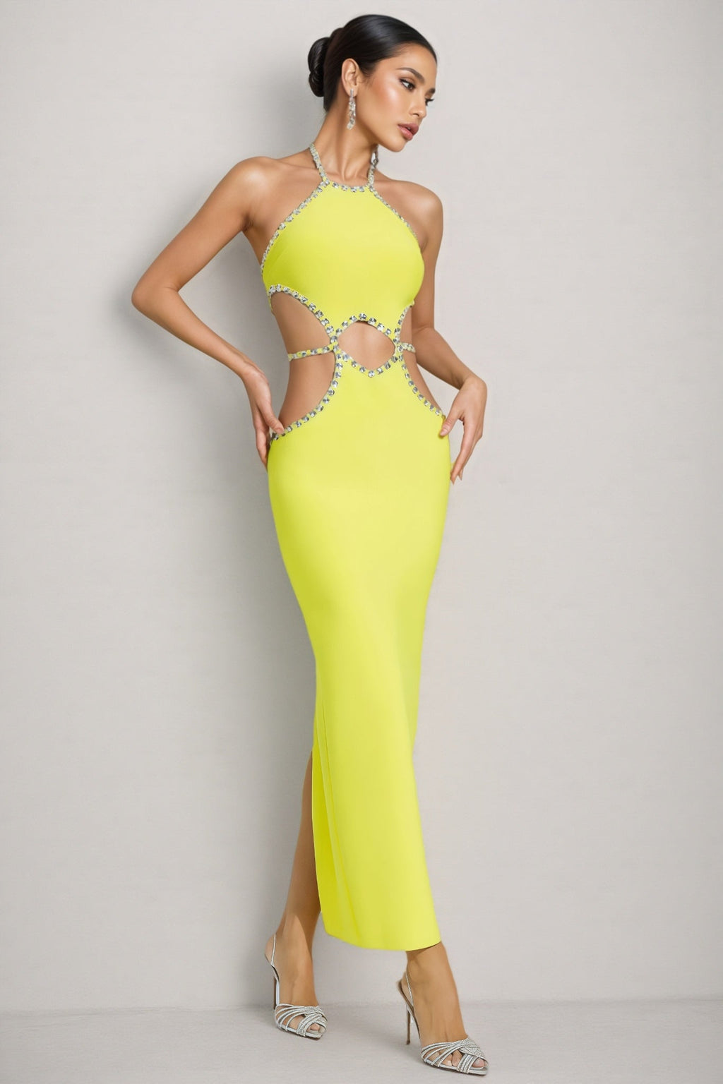 Lucy Yellow Cut Out Bodycon Maxi Dress