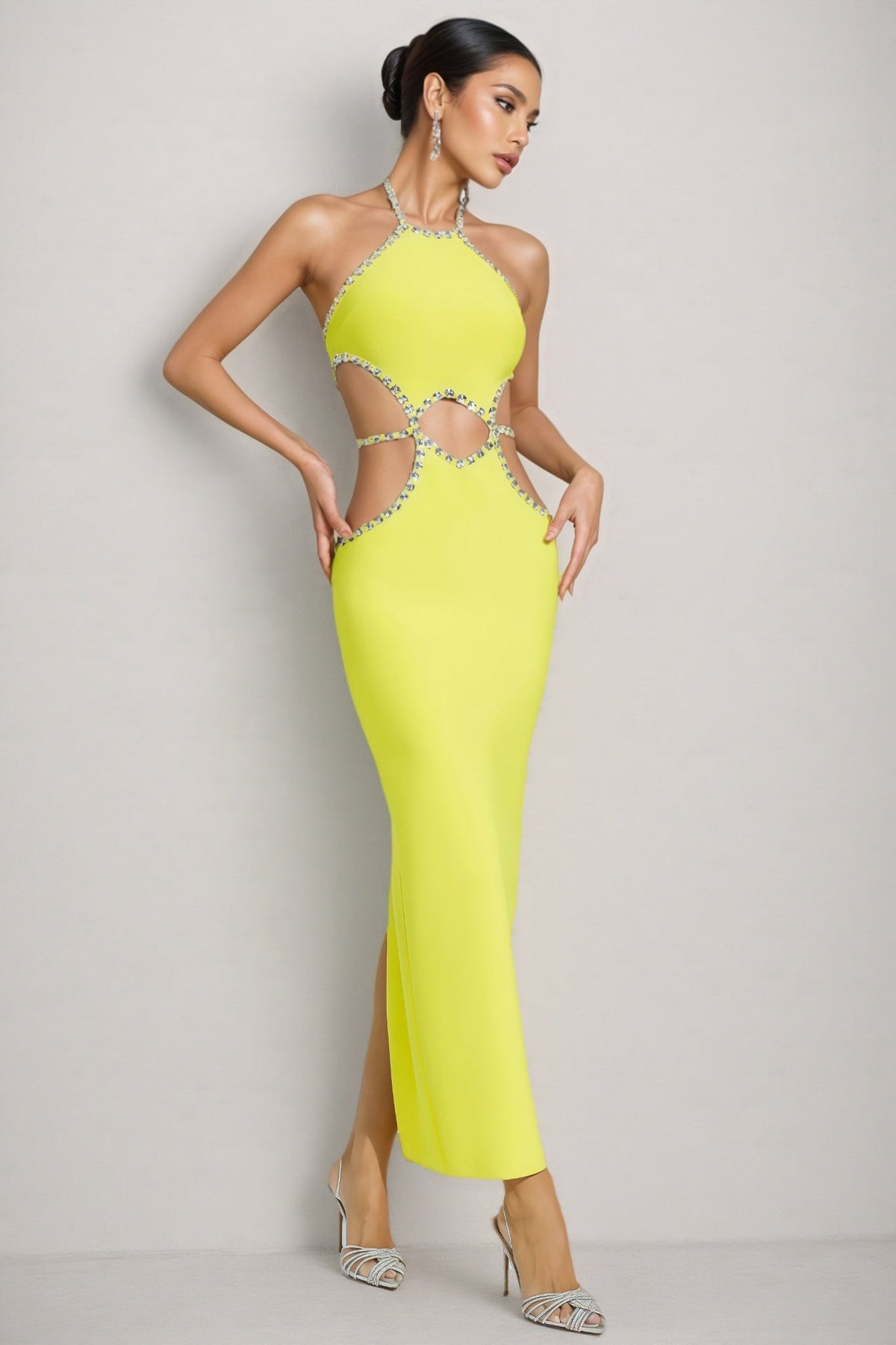 Lucy Yellow Cut Out Bodycon Maxi Dress