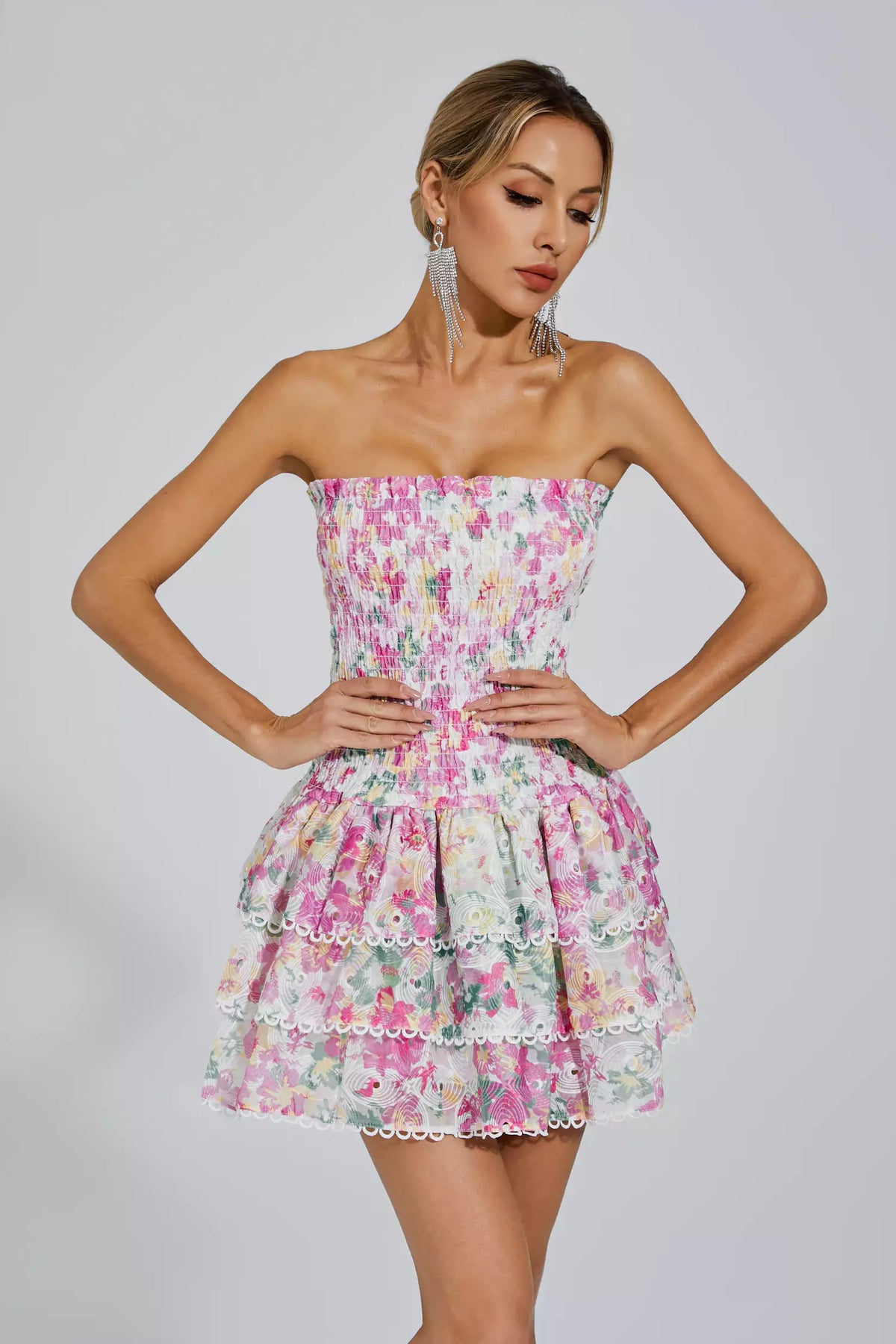 Mercy White Ruched Mini Dress