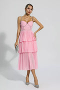 Meredith Pink Diamond Ruched Midi Dress
