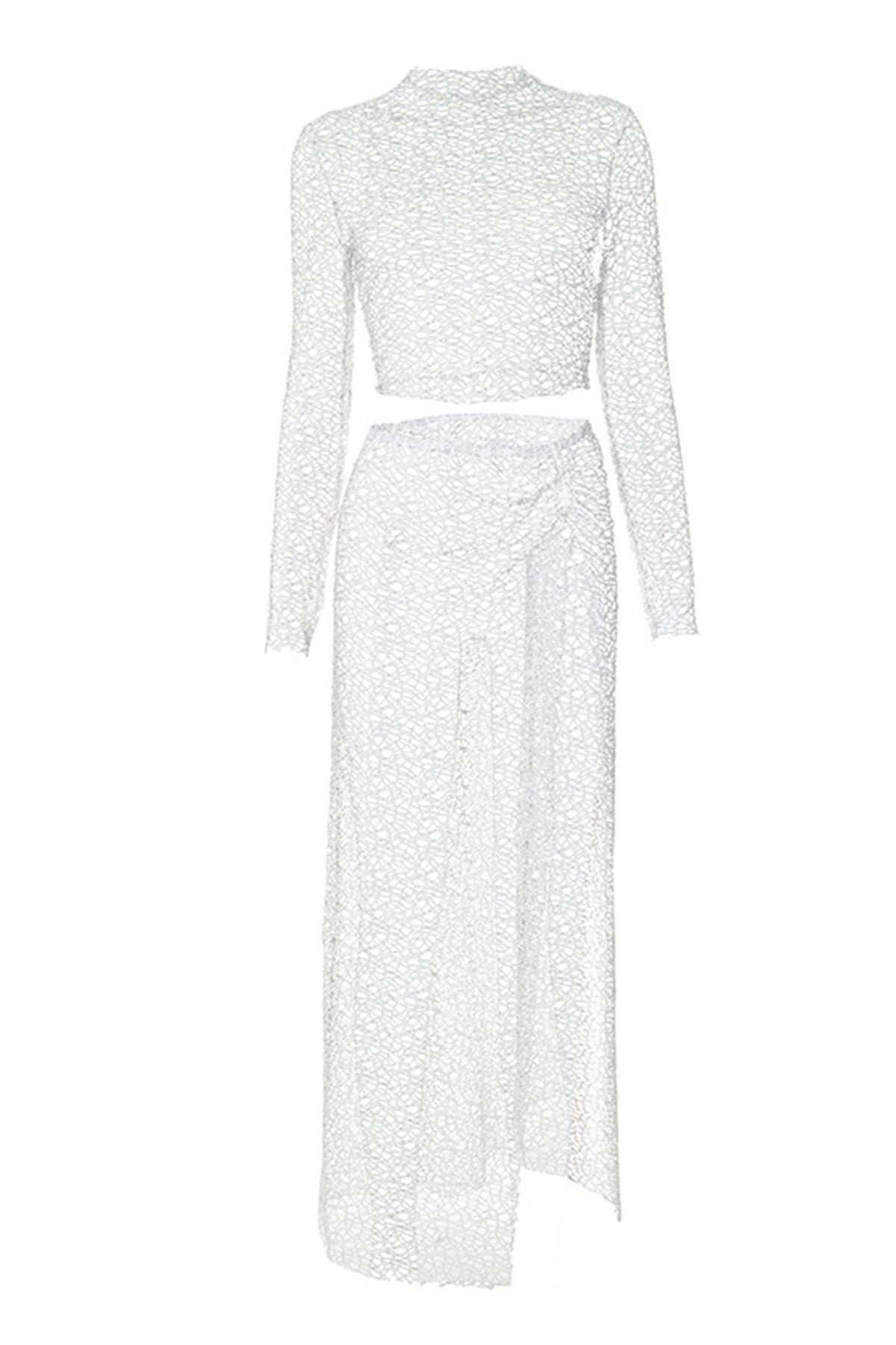 Mesh Crop Top Slit Skirt Two-piece Set