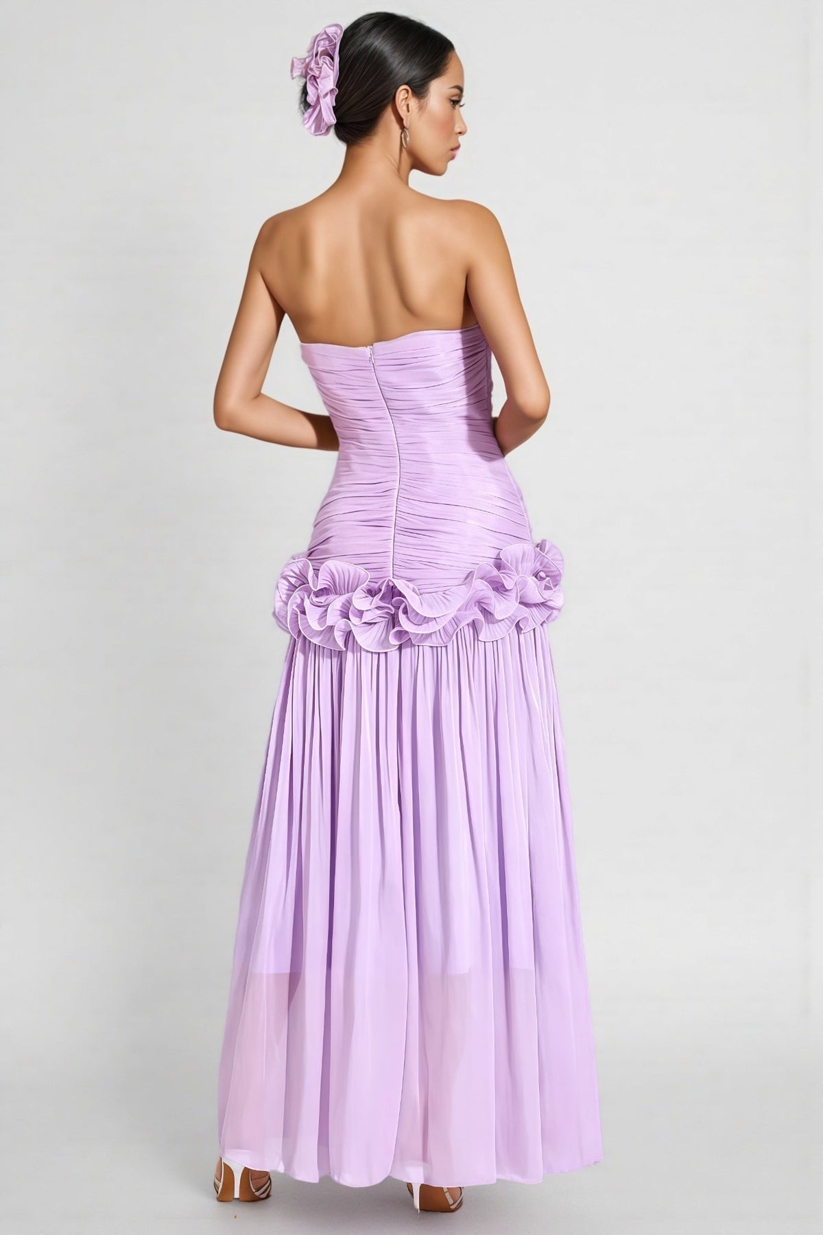 Noemie Purple Off Shoulder Ruffled Maxi Dress
