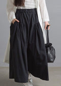 Modern Black Elastic Waist Wrinkled Cotton Wide Leg Pants Spring Ly1326