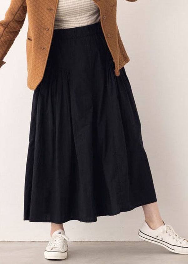 Modern Black Elastic Waist Wrinkled Cotton Wide Leg Pants Spring Ly1326