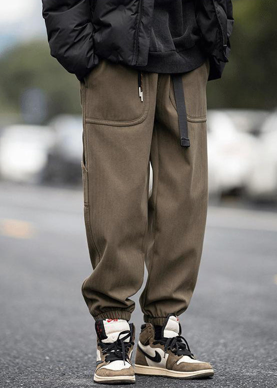 Pants Pockets Spring Elastic Waist Coffee Beam Modern