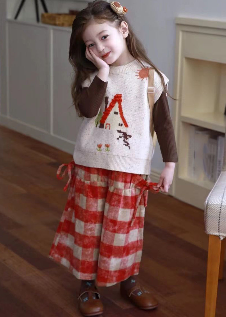 Modern Waistcoat Top and Plaid Crop Pants Three Pieces Set Spring Tr001