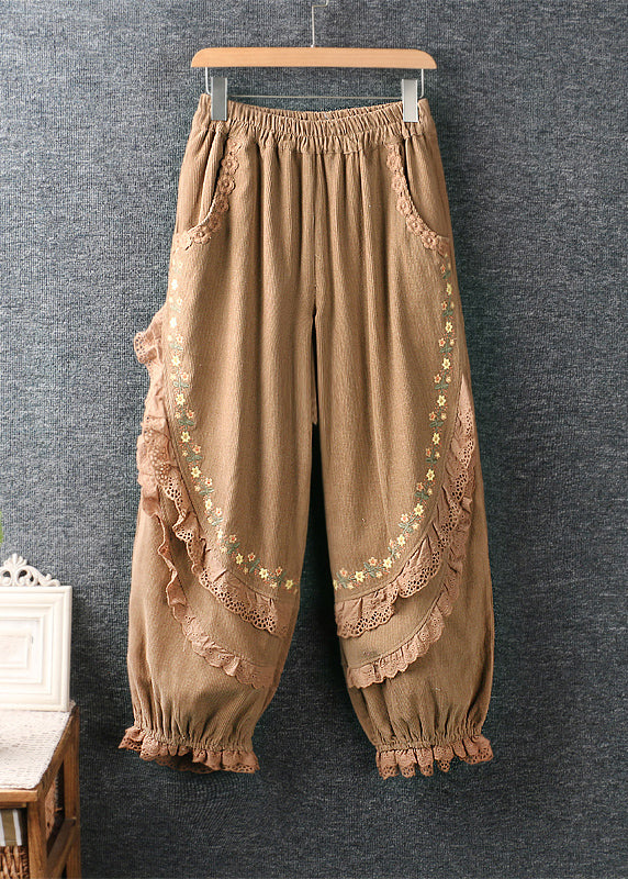 Modern Purple Embroidered Lace Ruffled Patchwork High Waist Lantern Pants Vb1044