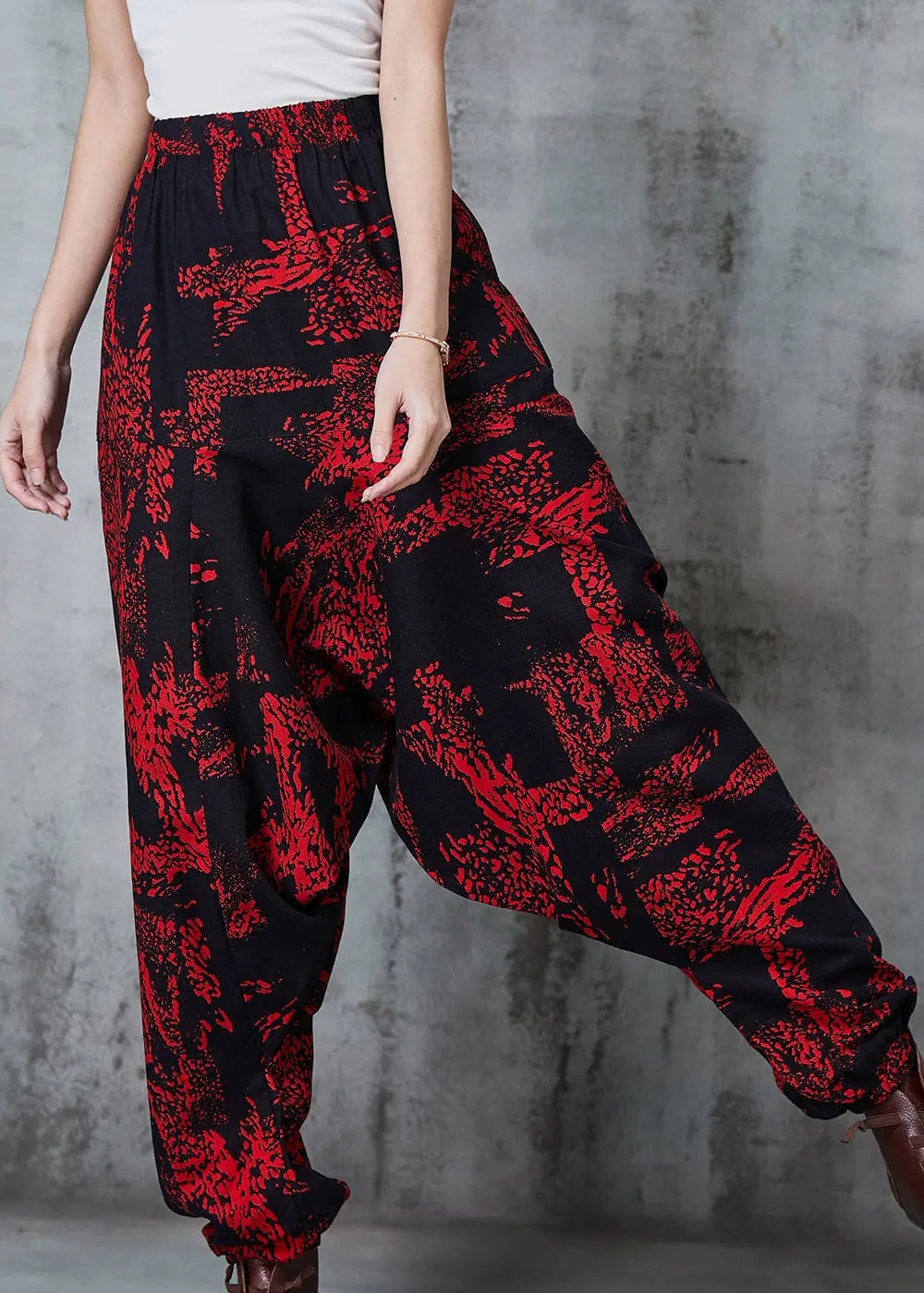 Modern Red Oversized Print Cotton Harem Pants Spring Jk1011