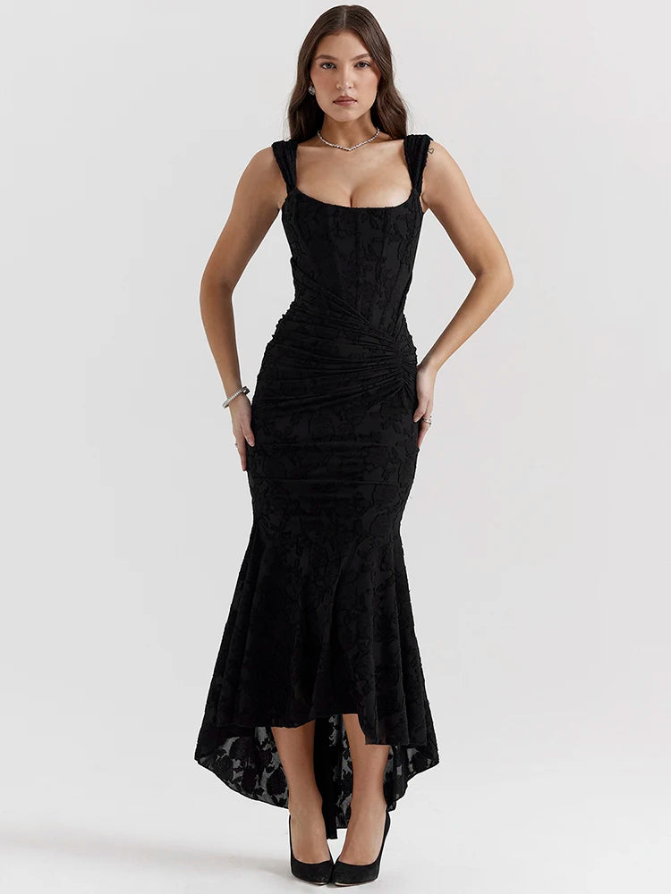 Backless Pleated Maxi Dress for Off-shoulder Spaghetti Strap Sleeveless Bodycon Club Party Dress