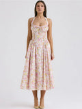 Print A-line Midi Dress for Halter Sleeveless Backless Loose Printed Long Dress New