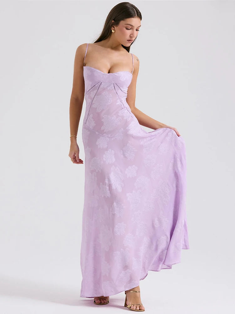 Print Backless Maxi Dress for New Spaghetti Strap Sleeveless Loose A-line Club Party Long Dress