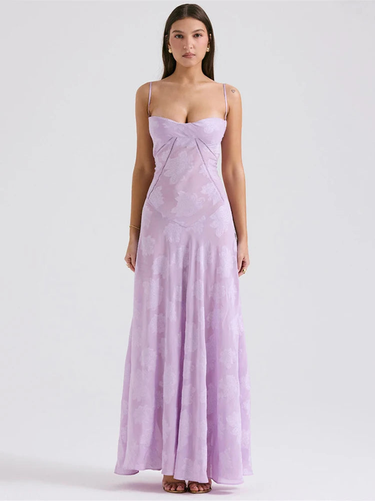 Print Backless Maxi Dress for New Spaghetti Strap Sleeveless Loose A-line Club Party Long Dress
