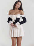 Strapless Backless Mini Dress for New Off-shoulder Long Flare Sleeve Pleated Club Party Dress