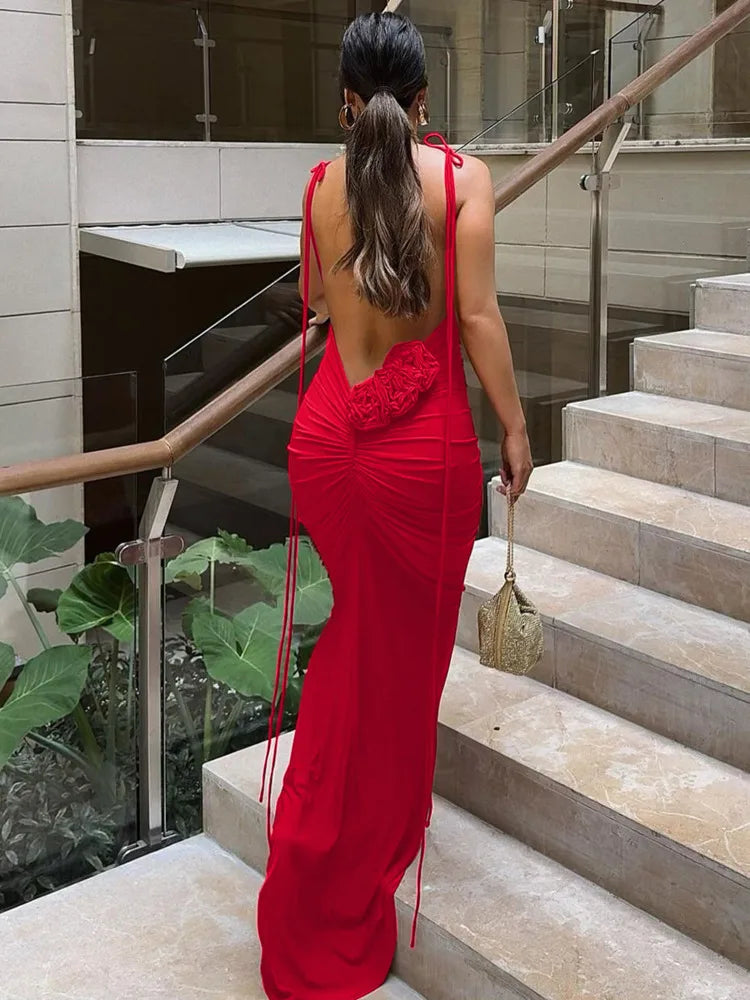 Backless Maxi Dress Spaghetti Strap Sleeveless Bodycon Club Party Long Fishtail Dress
