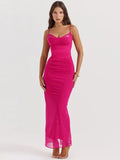 Lace Mesh Backless Maxi Dress for New Spaghetti Strap Sleeveless Bodycon Club Party Dress