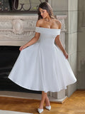Off-shoulder Backless Midi Dress for Strapless Sleeveless A-line Loose Pleated Long Dress