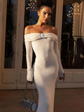 Off-shoulder Long Sleeve Maxi Dress for Autumn New Strapless Backless Bodycon Club Party Long Dress