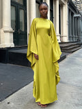 Satin Cloak Long Sleeve Loose Kaftan for New O Neck Long Dress