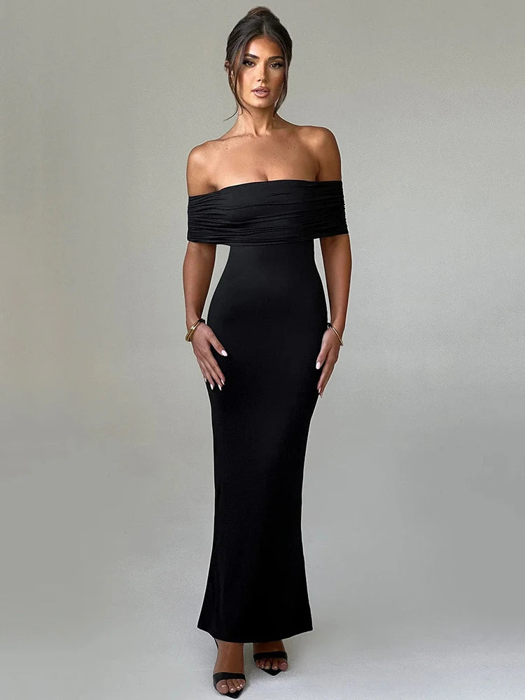 Strapless Backless Maxi Dress for Black Off-shoulder Sleeveless Bodycon Club Party Long Dress
