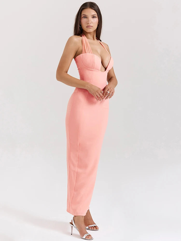 Strapless Halter Maxi Dress for Cut Out Sleeveless Backless Bodycon Club Party Long Dress