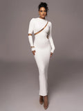 Turtleneck Long Sleeve Bodycon Maxi Dress for Autumn New Patchwork Hollow Out Club Party Long Dress Vestidos