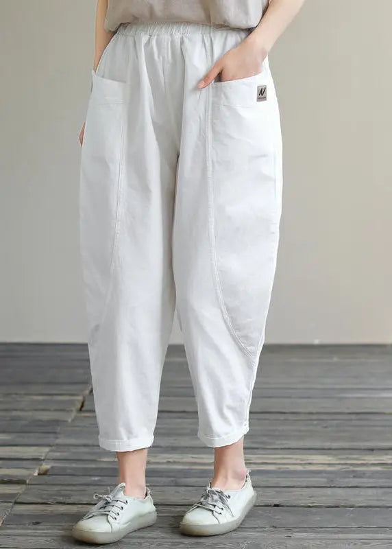 Elastic Waist Cotton Crop Pants