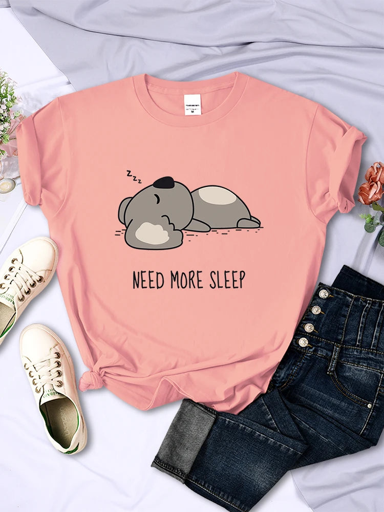 Need More Sleep Cartoons Bear T-shirt Street All-math Tops Hip Hop Clothing Personality Female Short Sleeve