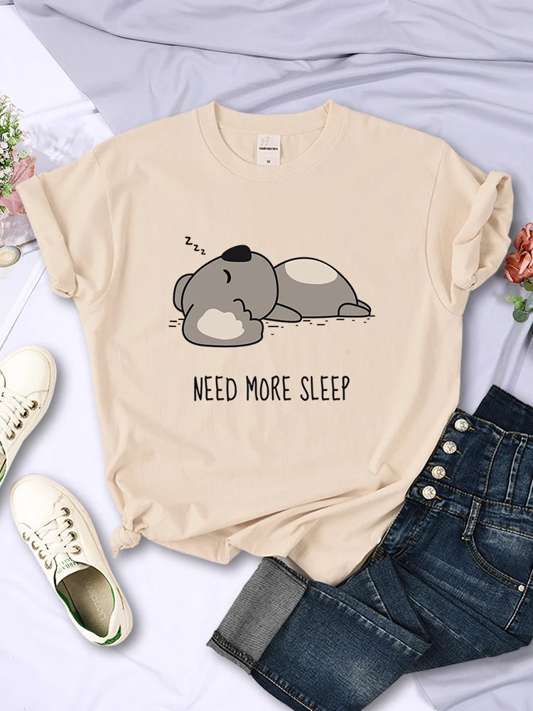 Need More Sleep Cartoons Bear T-shirt Street All-math Tops Hip Hop Clothing Personality Female Short Sleeve