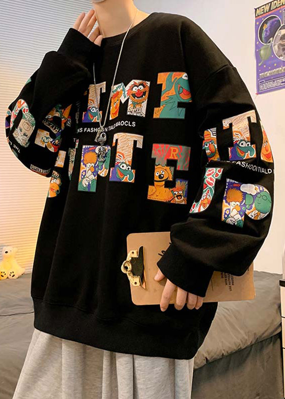 New Black Letter Print Warm Fleece Sweatshirt Winter Rp068