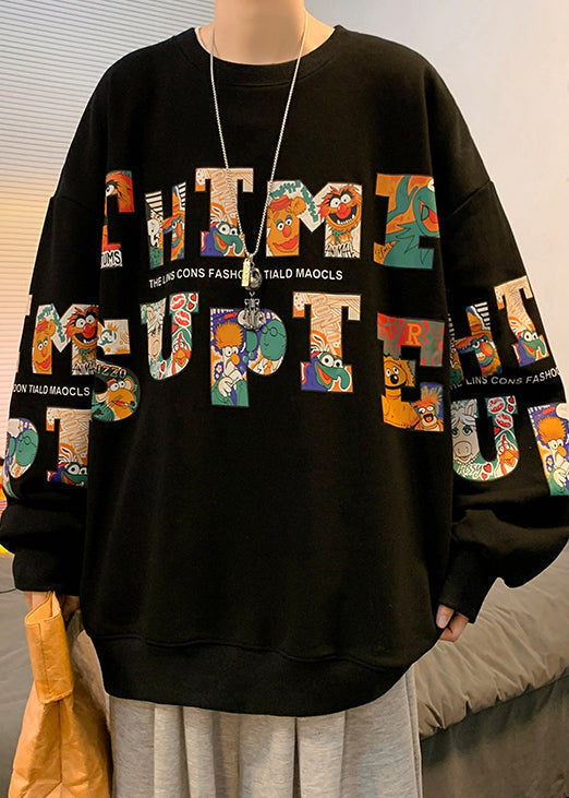 New Black Letter Print Warm Fleece Sweatshirt Winter Rp068