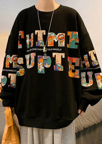 New Black Letter Print Warm Fleece Sweatshirt Winter Rp068