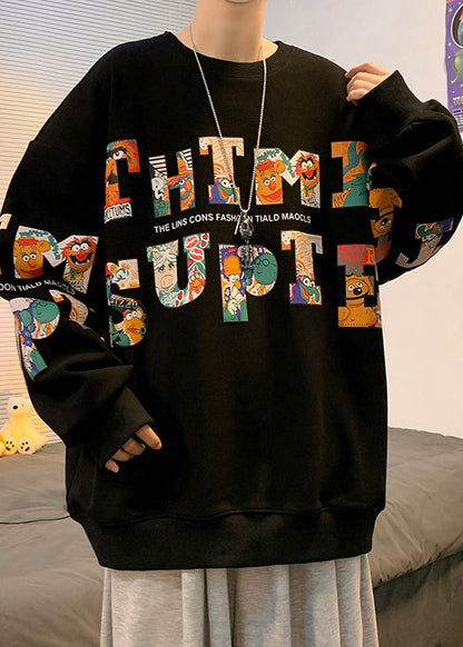 New Black Letter Print Warm Fleece Sweatshirt Winter Rp068