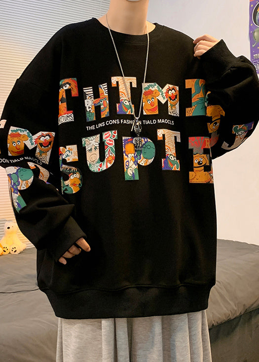 New Black Letter Print Warm Fleece Sweatshirt Winter Rp068