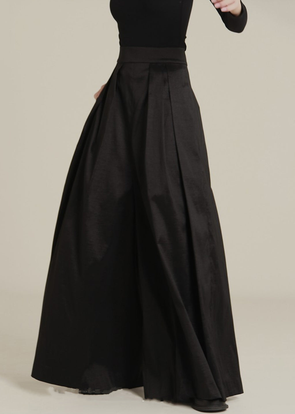 New Black Pockets High Waist Cotton Wide Leg Pants Spring Ab1046