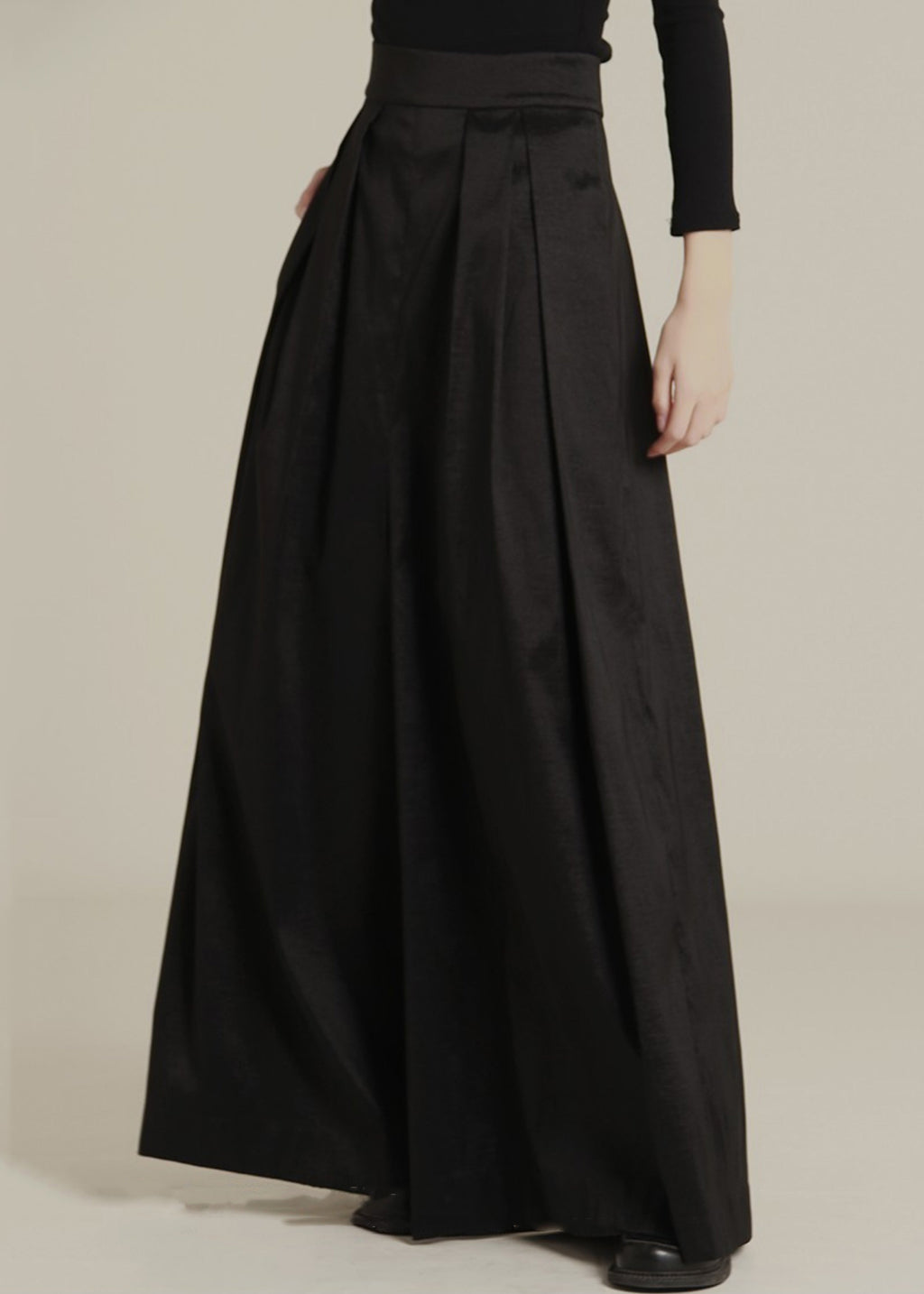 New Black Pockets High Waist Cotton Wide Leg Pants Spring Ab1046