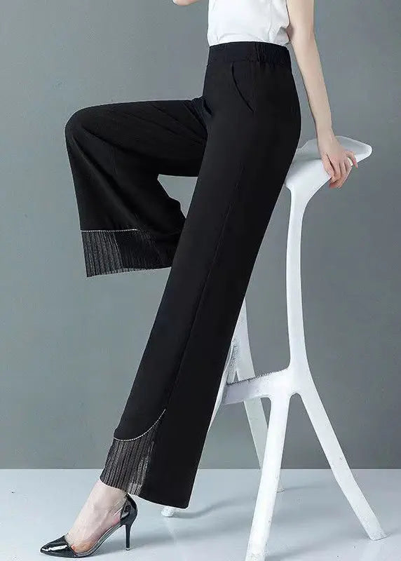 New Black Tulle Patchwork High Waist Straight Pants Spring Ha1009