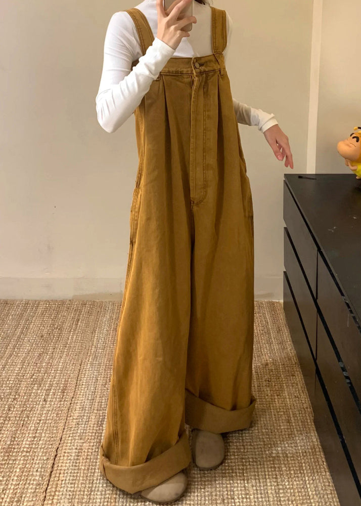Denim Button Sleeveless Brown New Jumpsuits