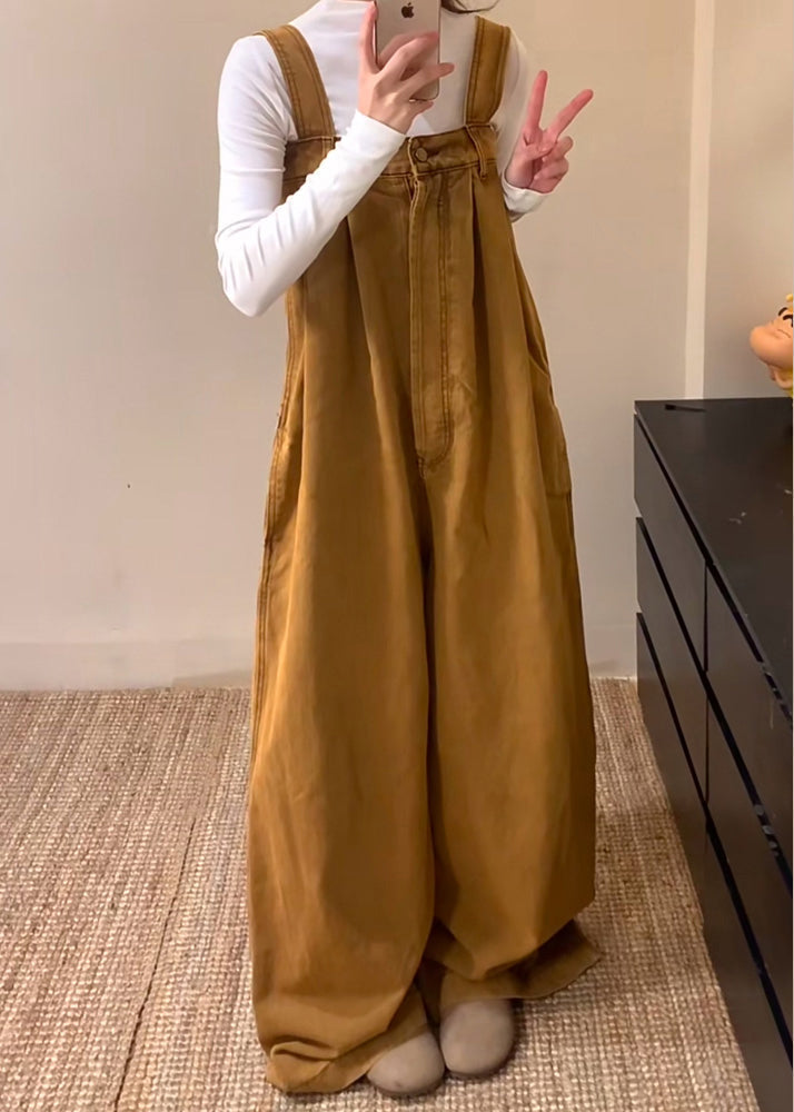 Denim Button Sleeveless Brown New Jumpsuits